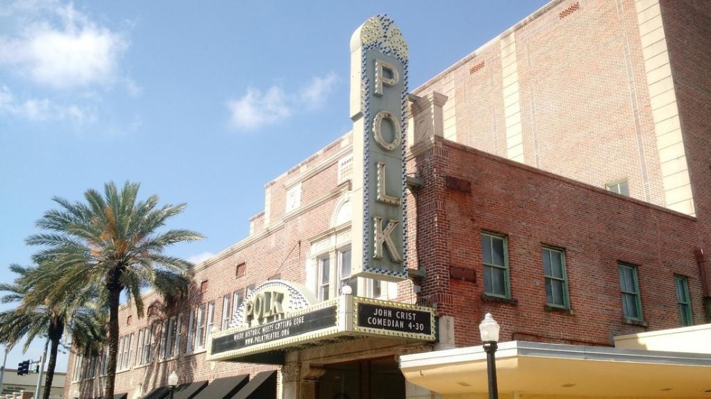 Polk Theatre marquee featuring John Crist